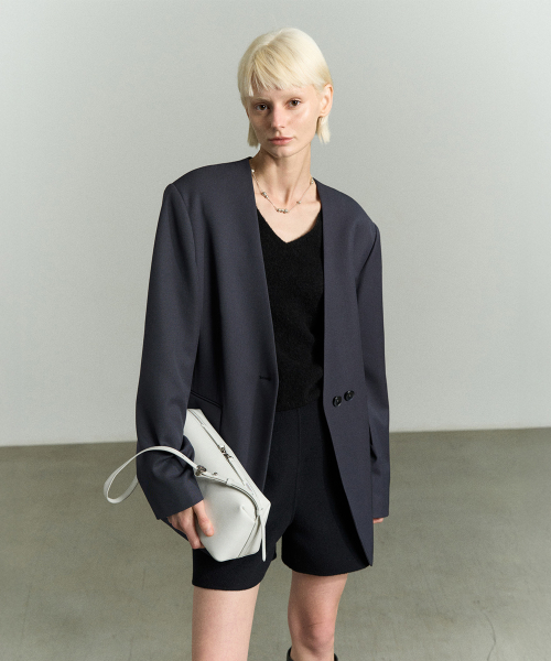 SHOULDER PADDED COLLARLESS JACKET