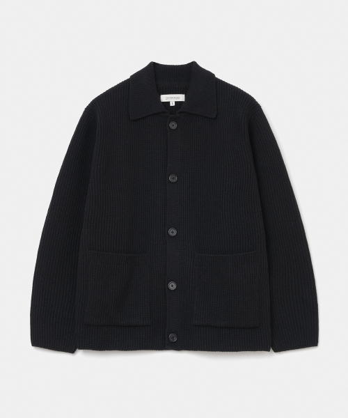pocket collar knit cardigan black