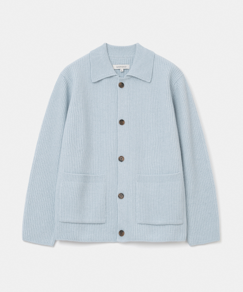 pocket collar knit cardigan ice blue