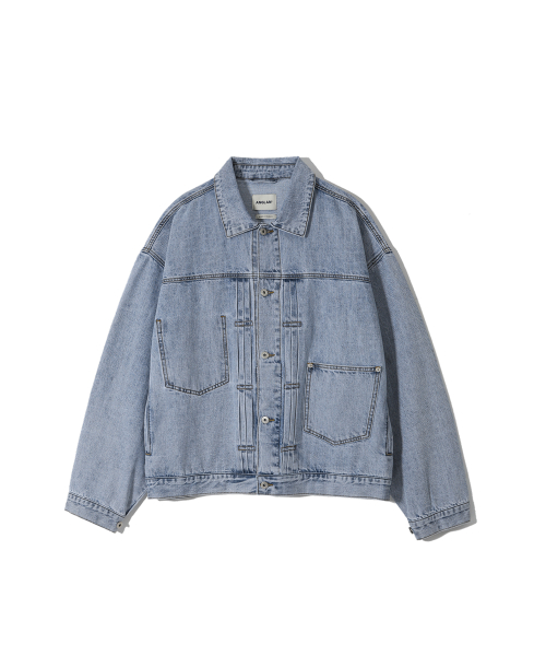 Pleated Wide Denim Jacket - Washed Blue