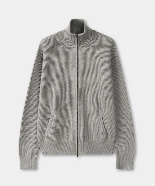 MINIMAL HIGH NECK KNIT ZIP-UP (GREY)