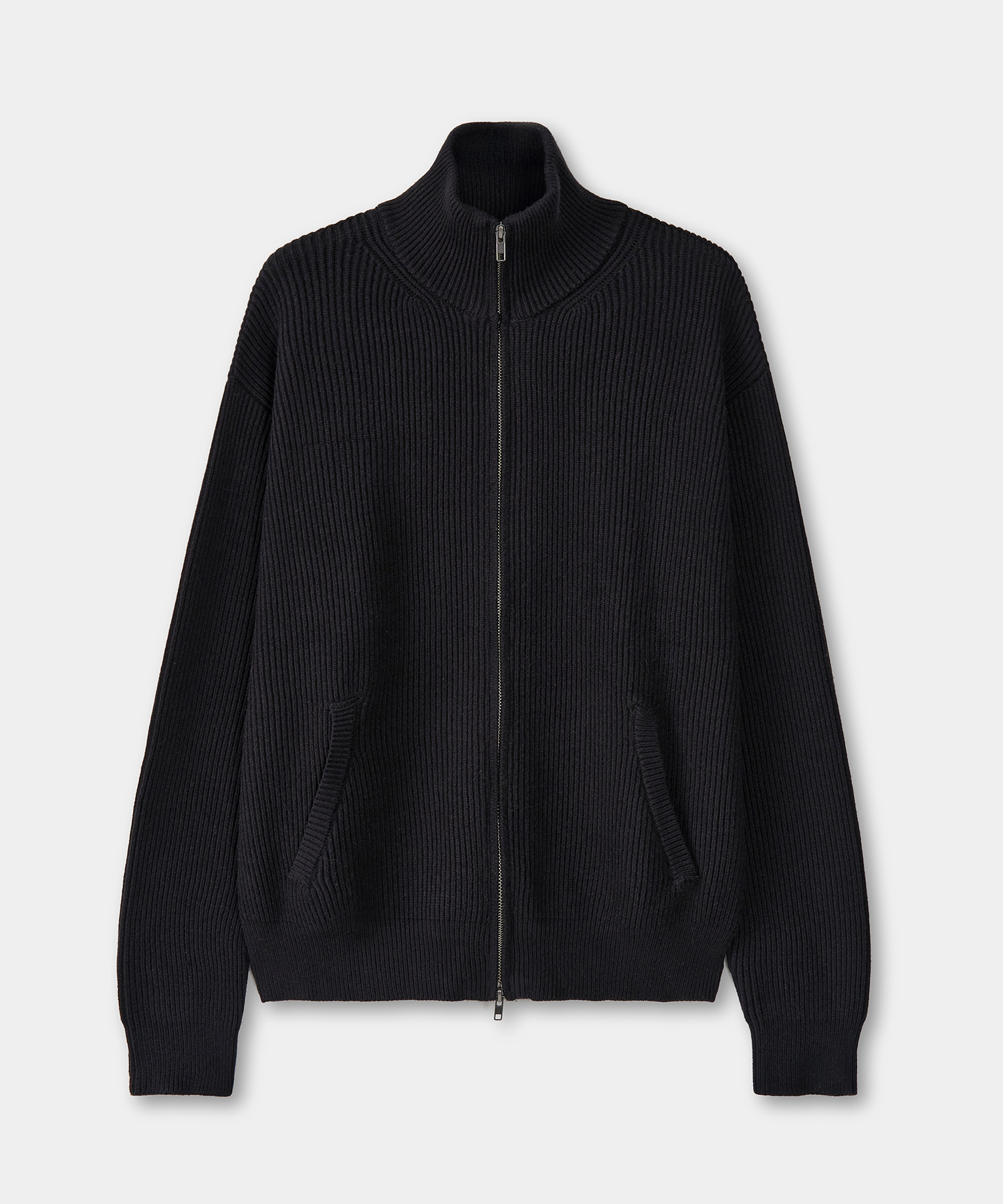 MINIMAL HIGH NECK KNIT ZIP-UP (BLACK)