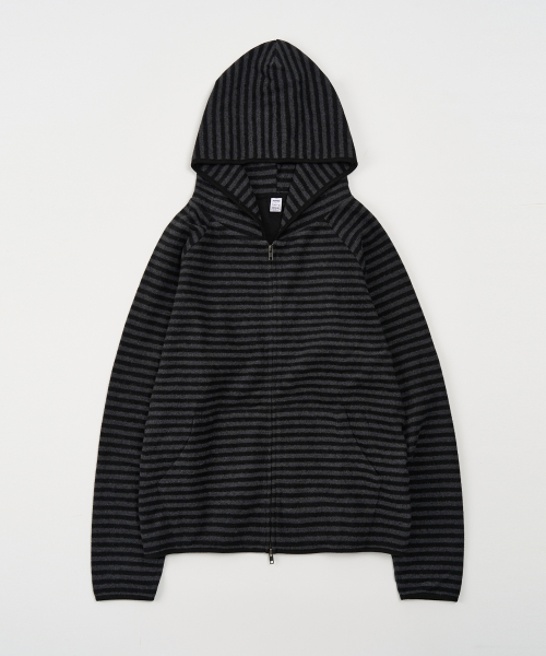 STRIPE FLEECE HOOD ZIP-UP (CHARCOAL/BLACK)
