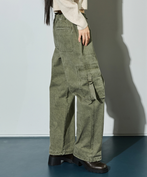 Женские карго широкие брюки на резинке с окраской Khaki