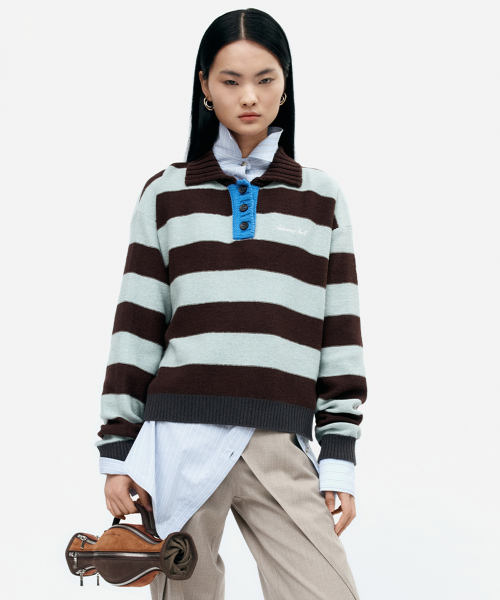 앤더슨벨() BOLD STRIPE COLLAR SWEATER atb1385w(BROWN/JADE) 상품 이미지