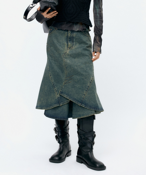 앤더슨벨() CUSTOM FLARE LAYERED SKIRT apa846w(ARMY GREEN) 상품 이미지