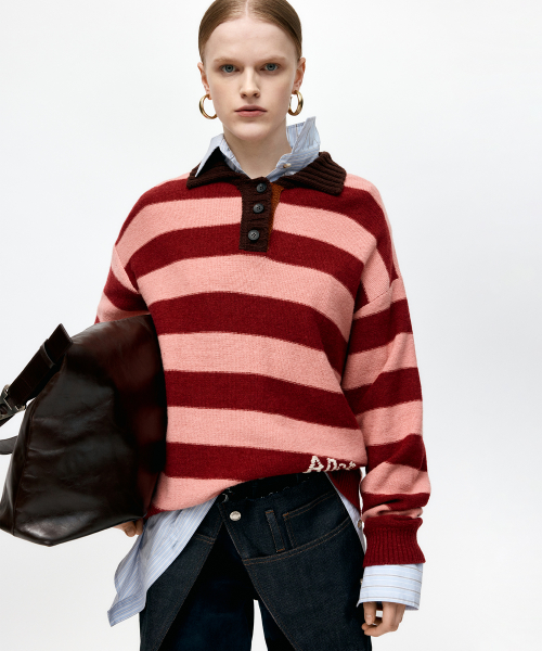 앤더슨벨() LOOSE-FIT STRIPE COLLAR SWEATER atb1399w(PINK/RED WINE) 상품 이미지