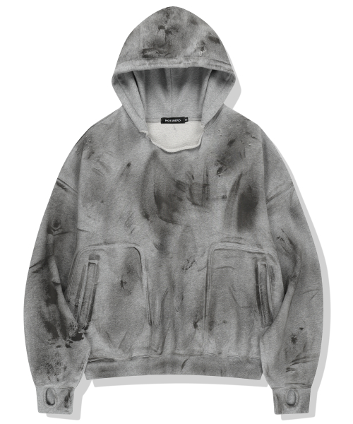 NOT4NERD ダメージ加工 スウェットパーカー グレー XL MUSINSA | NOT4NERD Damage Washed Patch Pullover Hood - Grey