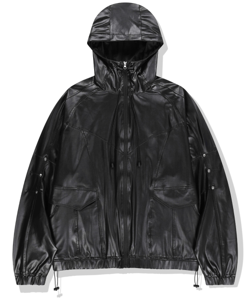 낫포너드 Gloss Highneck Raglan Windbreaker - Black