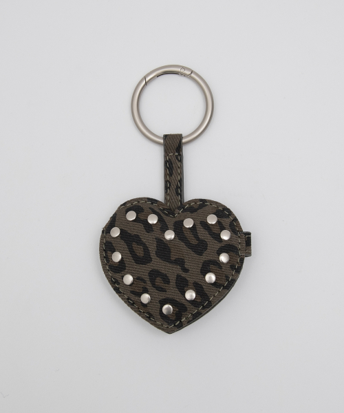 HEART STUD MIRROR LEOPARD KEYRING CHARCOAL