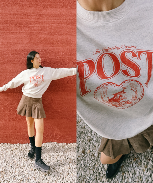 Deer Heart Graphic Sweat Shirt Oatmeal
