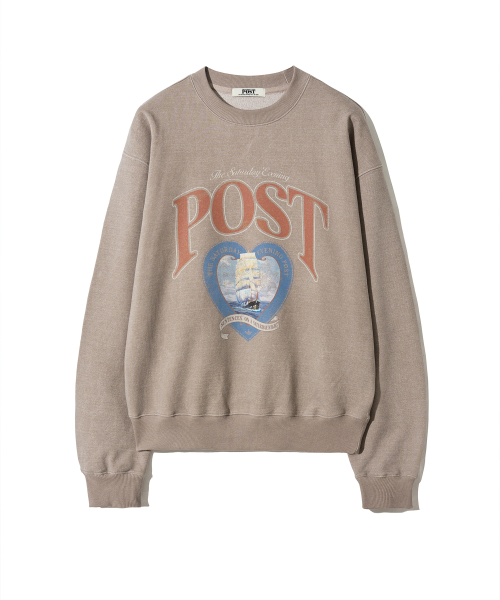 Heart Ship Graphic Pigment Sweat Shirt Beige