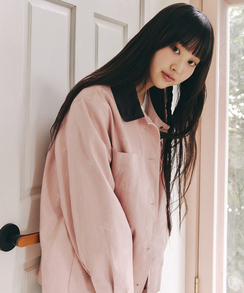 RIBBON EMBROIDERED WORK JACKET_PINK