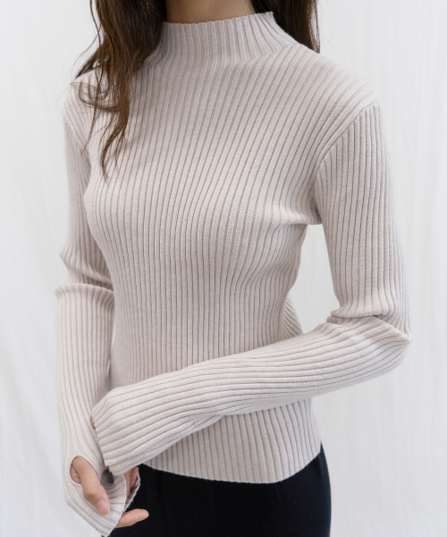 Half-neck Knit Pullover (Beige)