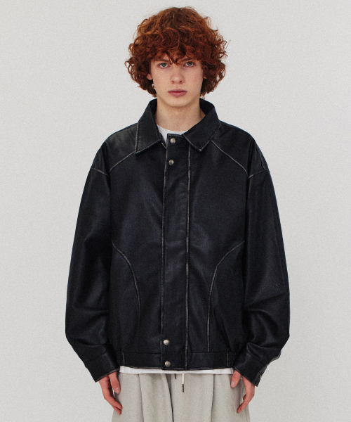 Vintage washed leather jumper_Black