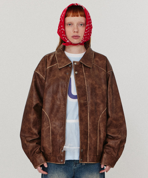 Vintage washed leather jumper_Brown