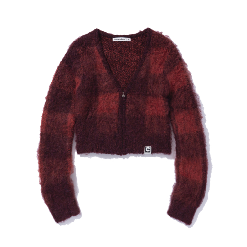 W BLOCK CHECK ZIP UP CARDIGAN RED