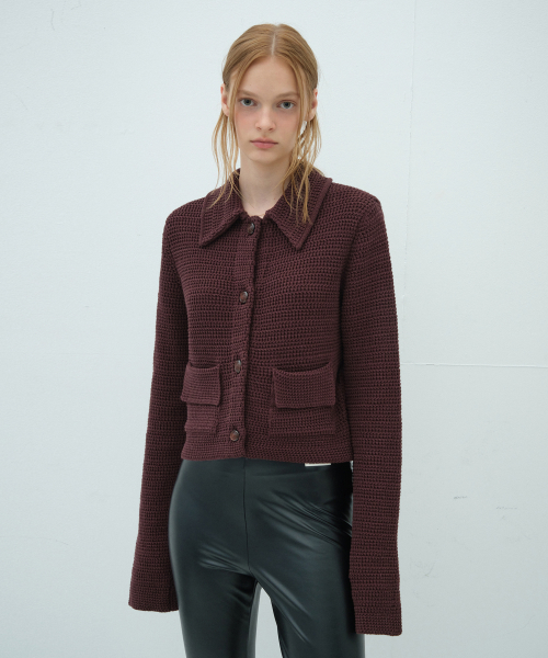 жакет вязаный с воротником RED BROWN