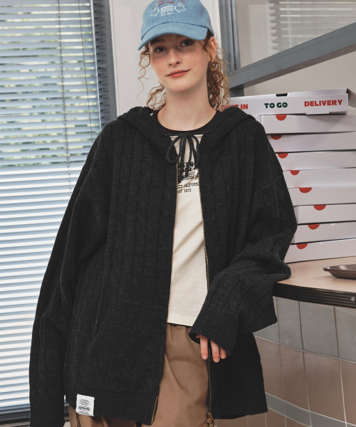 CABLE вязаный ZIP-UP худи (CHARCOAL)
