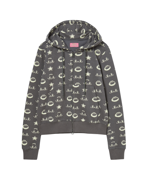 NYGD PATTERN HOOD ZIP-UP CHARCOAL