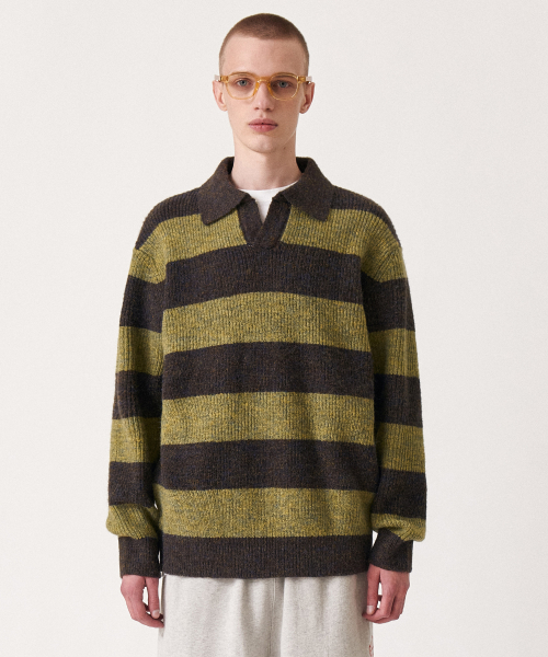 Wool mixed stripe воротник вязаный Green