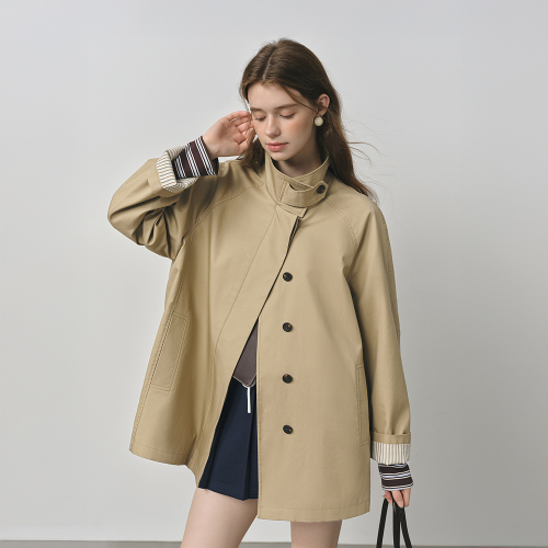WD Striped cuffs mid-length тренч пальто 2color