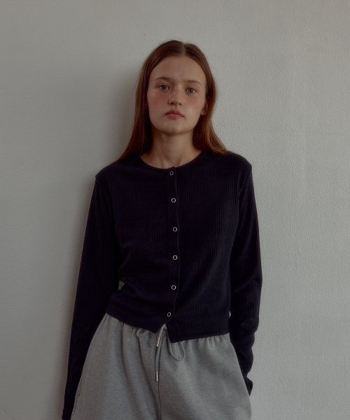 BASIC BUTTON ROUND CARDIGAN черный