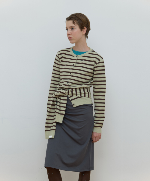 MUFFLER SET STRIPE CARDIGAN MINT BROWN