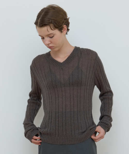 SHEER V-NECK вязаный BROWN
