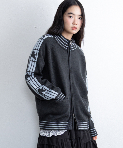 STAR TRACK вязаный ZIP UP CHARCOAL( CODE0 684A)
