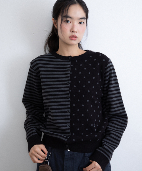 DOT STRIPE вязаный CARDIGAN черный( CODE0 642A)