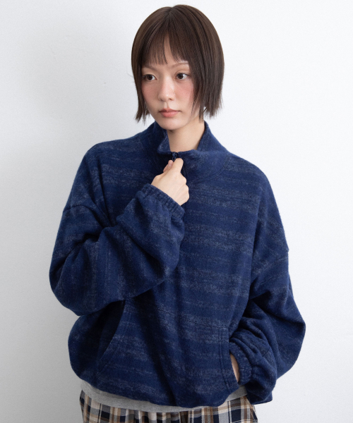 STRIPE HALF ZIP UP_NAVY(IK2FFMM484A)
