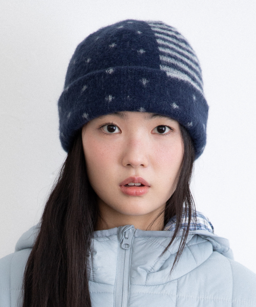 DOT STRIPE BEANIE_NAVY(IK2FFMAB21A)