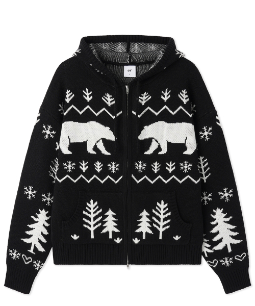 POLAR BEAR вязаный худи ZIP UP - черный