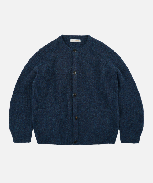 BRUSHED WOOL ROUND CARDIGAN INDIGO