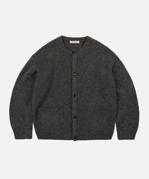 BRUSHED WOOL ROUND CARDIGAN BROWN