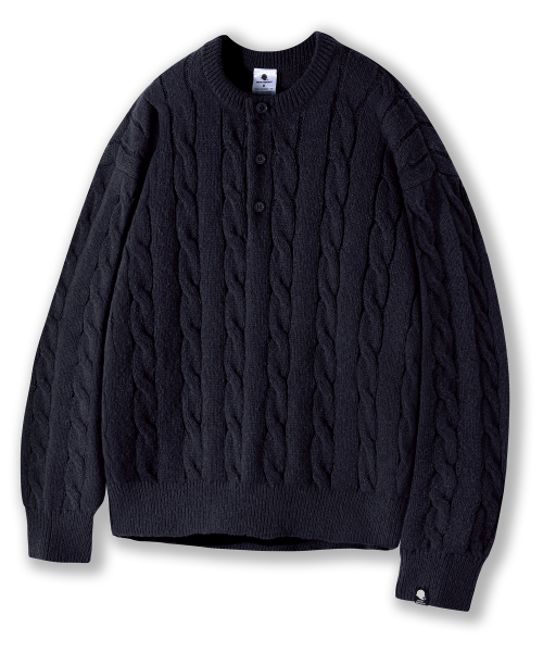Кабельный вязаный хенли-нек GKM-161 — Black