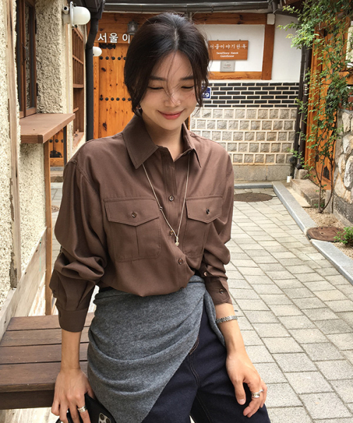 링서울() sheer pocket shirt-brown 상품 이미지