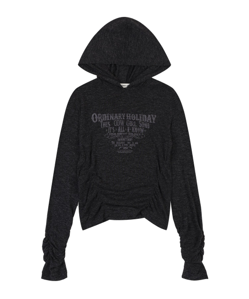 SHIRRING HOOD облегающий футболка [CHARCOAL]