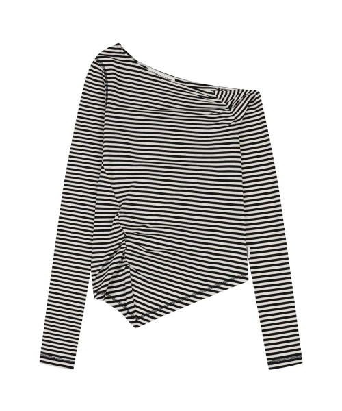 STRIPE ASYMMETRIC SHIRRING футболка [IVORY]