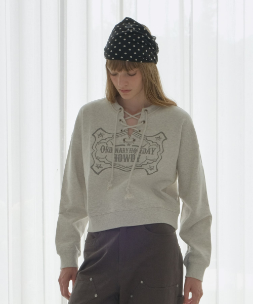 LACE-UP PIGMENT SWEATSHIRT [OATMEAL]
