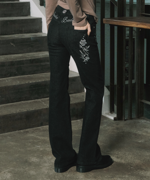 2-PIECE POCKET BELT DENIM PANTS BLACK WASHED