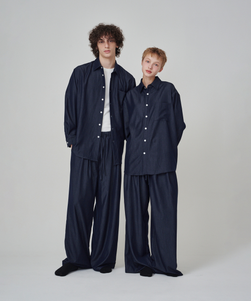 (uni) Пижамная рубашка wrinkle-free Not Denim, Dark Navy