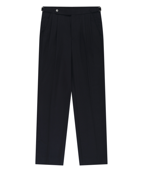 шерстяной Gabardine adjust Double-Pleated relaxed Trouser (Dark Navy)