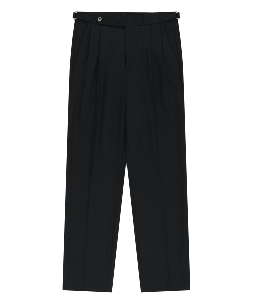шерстяной Gabardine adjust Double-Pleated relaxed Trouser (Black)