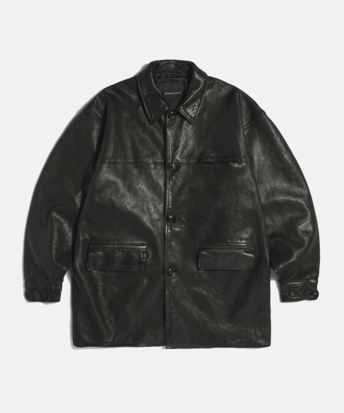 Washed Sheepskin Car Coat Black