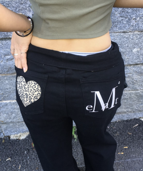 CORON BACK кожаный LEOPARD HEART PATCH широкий хлопок брюки