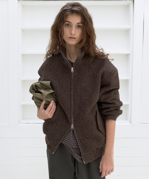 Шерстяная куртка Harrington с высоким воротником (Brown)