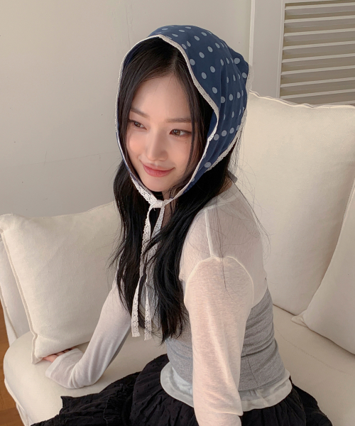 WIDE DOTE LACE BONNET-navy
