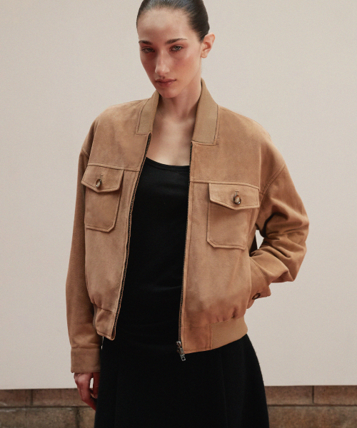 Бомбер замша квадратный вырез Beige